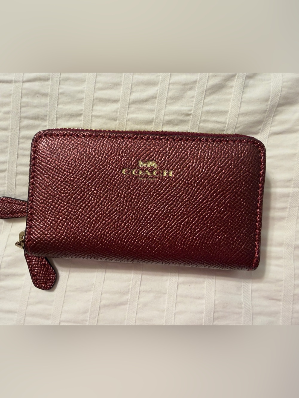 Coach Metallic Burgundy Zip Around Phone Wallet Case